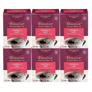 Teeccino Herbal Tea – Vanilla Nut – Roasted Chicory | Almond | Prebiotic | Caffeine Free | Acid Free | Coffee Alternative, 10 Tea Bags (Pack of 6)