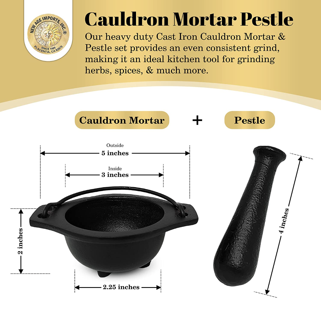 Cast Iron Cauldron Mortar and Pestle Set - Image 2