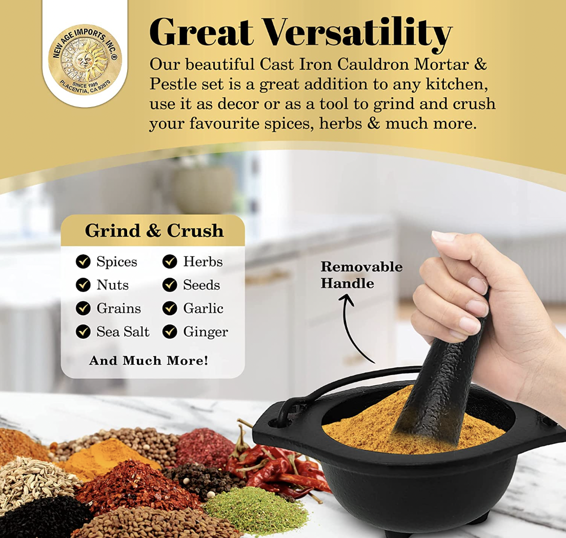 Cast Iron Cauldron Mortar and Pestle Set - Image 4