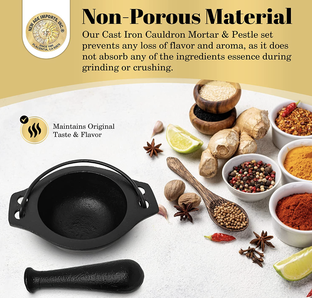 Cast Iron Cauldron Mortar and Pestle Set - Image 6
