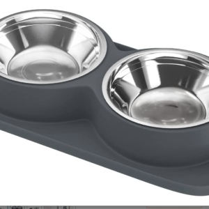 ElitePets Stainless Steel Dining Set: Non-Skid Mat, No-Spill Design, 18oz Capacity - Ideal for Small, Medium, Puppy Dogs, and Cats - Sleek Grey Finish